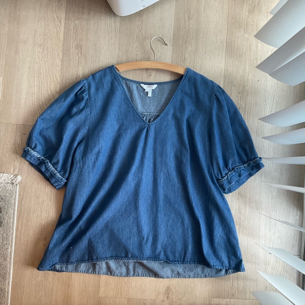 Draper James Reese Witherspoon Denim V-Neck 100% Cotton Women's Top Size XXL